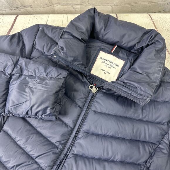 Tommy Hilfiger Natural Down Packable Blue Coat Jacket Women’s Size Large No Hood - Picture 1 of 16